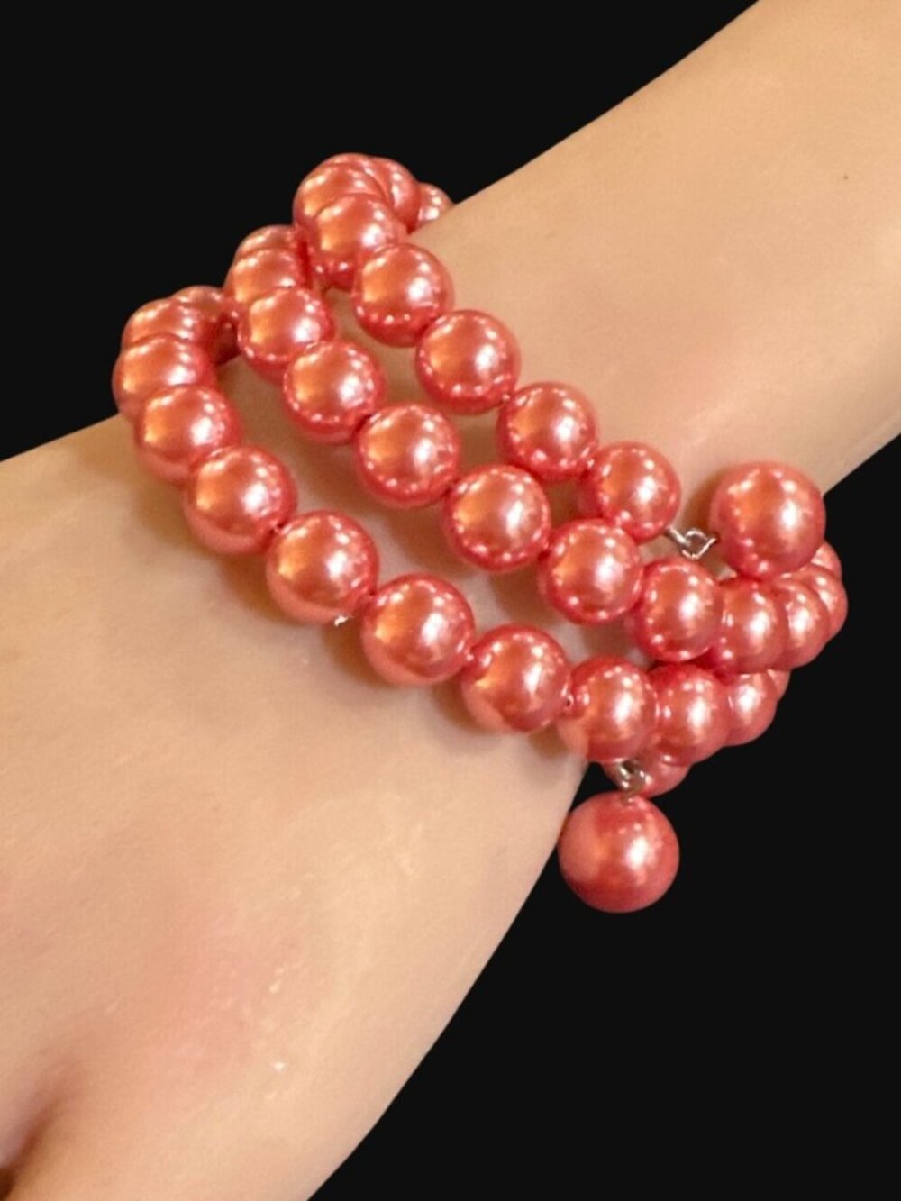 Vintage Avon Bracelet Pink Faux Pearl Wrap Around Chunky Womens Jewelry Gift
